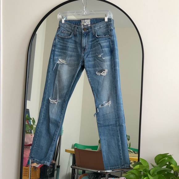 Current/Elliott Straight Leg Distressed Denim Jeans - Picture 1 of 9